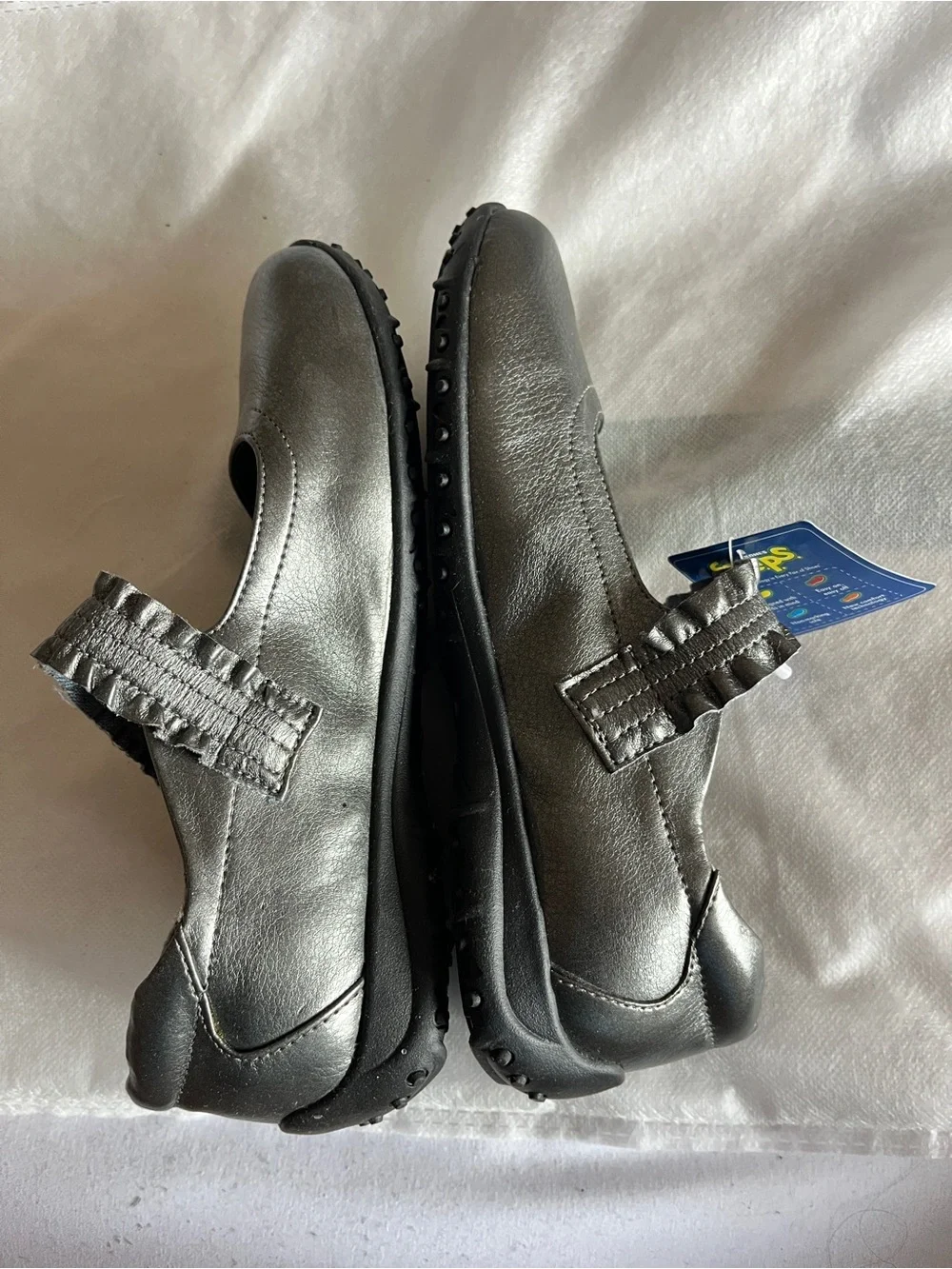 Sonoma Metallic Pewter Ruffled Mary Jane Shoes Sz 4 Youth